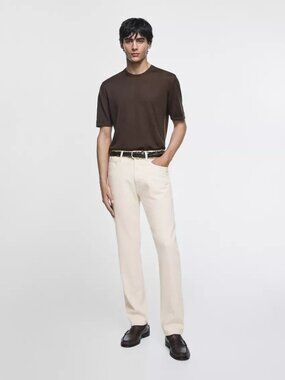 Massimo Dutti Men Jeans EU 42 US 32 Cream Denim Relaxed Tapered Fit 0401/116 NWT